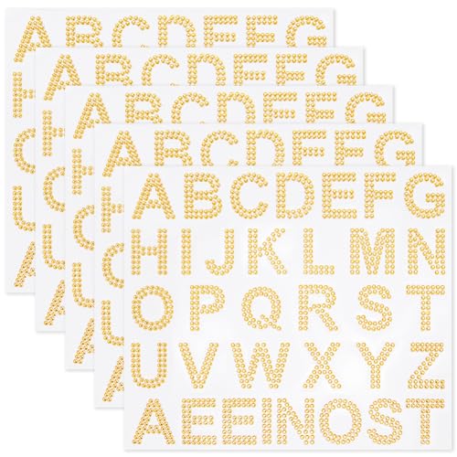 SOFPLATE 4 Blatt Strass Alphabet Buchstabenaufkleber Goldene Bling Aufkleber A Bis Z Alphabete 4cm Halbrund Edelstein Glitzer Kristall Selbstklebende Aufkleber Für Handyhülle Laptop Scrapbook Kleidun von SOFPLATE
