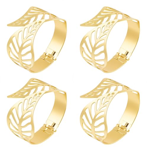 SOFPLATE 4 Packung Vorhanghalter In Blattgold Metall Zum Aufhängen von Pflanzen 2.4 x 2.64 Zoll Manschette Mit Scharnier Armreif Fensterdekoration Zubehör Für Fenstervorhänge Gardinenarm DIY Dekoratio von SOFPLATE