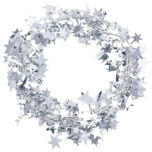 SOFPLATE 4 Stück 98.4 Fuß Silberne Lametta Girlande Metallische Drahtgirlande Mit Eisendraht PVC Glitzer Funkelnde Sterne Weihnachtsbaum Girlanden Ornamente Für Weihnachtsbaum Weihnachten Hochzeit Zuh von SOFPLATE