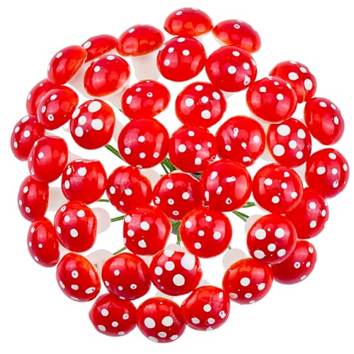 SOFPLATE 40 Stück Rote Mini Pilze Miniatur Pilze Lose Mit Eisendraht Winzige Schaumstoff Imitationspflanze DIY Bonsai Blumenntopf Basteldekor Feengarten Zubehör Für Mikro Landschafts Miniatur Ornament von SOFPLATE
