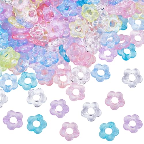 SOFPLATE 400 Stück Acryl Hohlblumenperlen Transparente Bunte Perlen Klare Handgefertigte 5 Blütenblatt Blumen Abstandshalter Lose Perle Zur Schmuckherstellung Regenbogen Armbänder Halsketten Ohrringe von SOFPLATE