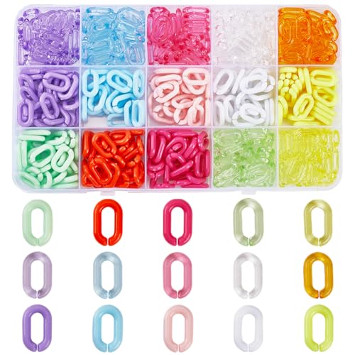 SOFPLATE 480 Stück 15 Farben Acryl Gliederketten Verbindungsringe Schmuck Oval Bunt Regenbogen Undurchsichtig Transparent Kabel Bordstein Offen Schnellverbinder Für Die Schmuckherstellung Halsketten K von SOFPLATE