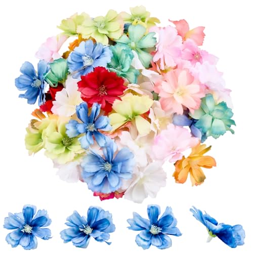 SOFPLATE 50 Stück Mini KunstBlumenn Künstliche Blütenköpfe Stoff Mehrfarbig 4.5cm Klein Dekorativ Ohne Stiel Blumennköpfe Für Hochzeit Brautparty Antrag Jahrestag Kuchen Scrapbook Stirnband von SOFPLATE