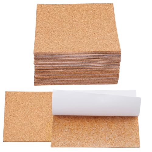SOFPLATE 50 Stück Quadratischer Getränkeuntersetzer Mit Korkrückseite Selbstklebender Kork 4 x 4{1} cm Mini Bechermattenrückseite Korkplattenböden Fliesen Für Dünne Getränkeuntersetzer Korkplattenzube von SOFPLATE