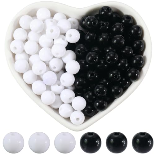 SOFPLATE 500 Stück 2 Farben Schwarz Weiß Perlen 8mm Acrylperlen Abstandshalter Kleine Runde Kugel Glatt Undurchsichtig Bastelperlen Charm Lose Abstandshalter Befunde Für Die Schmuckherstellung Armbän von SOFPLATE
