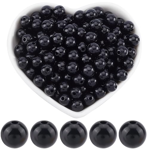 SOFPLATE 500 Stück 8mm Schwarze Acrylperlen Undurchsichtige Runde Perlen Kugel Kleine Glatte Lose Perlen Kaugummi Schmuck Abstandshalterperlen Zur Schmuckherstellung Armbänder Halsketten Ohrringe Zube von SOFPLATE