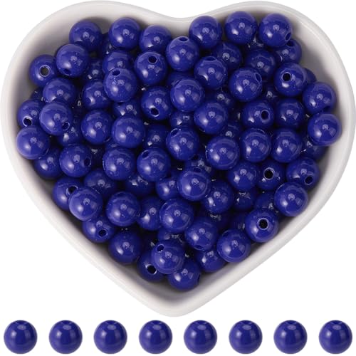 SOFPLATE 500 Stück Blaue Acrylperlen 8mm Runde Perlen Undurchsichtig Klein Glatt Schmuck Blaue Kaugummikugel Abstandshalter Lose Perle Zur Schmuckherstellung Armbänder Halsketten Ohrringe Zubehör DIY von SOFPLATE