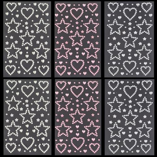 SOFPLATE 6 Blatt 3 Farben Strasssteine Fürs Gesicht Selbstklebende Strass Tattoos Großpackung Glänzend Herz Stern Rosa Weiß Silber Zum Aufkleben Für Gesicht Körper Haare Augen Schmuck DIY Basteln Part von SOFPLATE