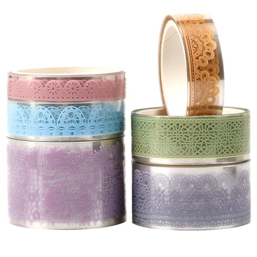 SOFPLATE 6 Rolle Abdeckband Mit Spitzenmuster Scrapbook PET Klebeband Bunt Elegant Transparent Blumennkunst Selbstklebende Dekorative Aufkleberrollen Für Scrapbooking Journale Geschenkverpackungen DIY SOFPLATE 6 Rolle Abdeckband Mit Spitzenmuster Scrapbook PET Klebeband Bunt Elegant Transparent Blumennkunst Selbstklebende Dekorative Aufkleberrollen Für Scrapbooking Journale Geschenkverpackungen DIY von SOFPLATE