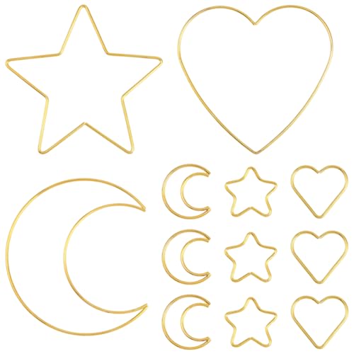 SOFPLATE 6 Stil 12 Stück Traumfängerringe Metall Bastelreifen Groß Goldfarben Eisen Stern Mond Herzförmig Glatte Makramee Reifen Für Heimwerker Basteln Wandbehang Kranz Hochzeit Weihnachtsdekoration G von SOFPLATE