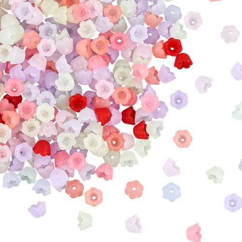 SOFPLATE 600 Stück Acryl Perlenkappen Kunststoff Blumenperlen Großpackung Bunt Mattiert Glocke Tulpenblumen Lilien Florale Abstandshalter Lose Perlen Endkappen Für Die Schmuckherstellung Ohrringe Armb von SOFPLATE
