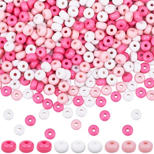 SOFPLATE 600 Stück Rosa Linsenperlen Flache Rondellperlen 7mm Weiße Abakusperle Runde Acrylscheibe Lose Abstandsperlen Für Armbänder Perlenstifte Charms Halsketten Ohrringe Schmuckherstellung DIY Bas von SOFPLATE