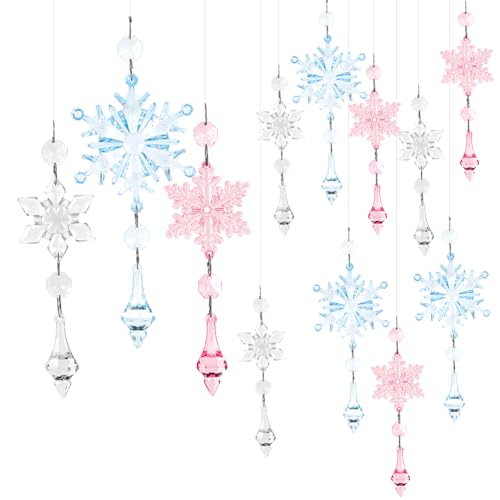 SOFPLATE 9 Stück 9 Stile Kristall Schneeflocken Hängeornamente Acryl Schneeflocken Ornamente Klar Rosa Blau Weihnachtsbaum Kristall Schneeflocken Dekoration Für Heimdekoration Feiertage Party Hochzeit von SOFPLATE