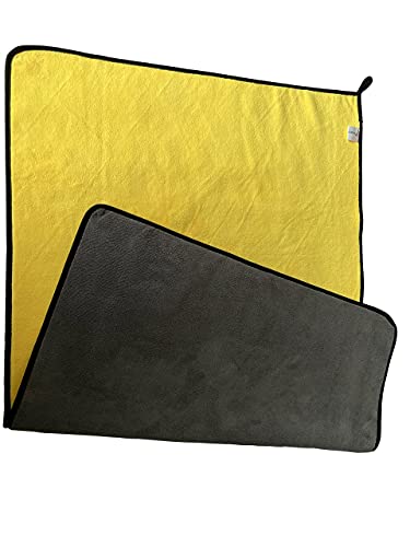 SOFTBATFY 800 GSM Mikrofasertücher Auto Trockentuch Putztücher, Trockentuch Dusche, Auto Mikrofaser Reinigungstuch, Poliertuch, Wachstuch, Auto-Detailing (90 x 60cm,Grey-Yellow,1pack) von SOFTBATFY