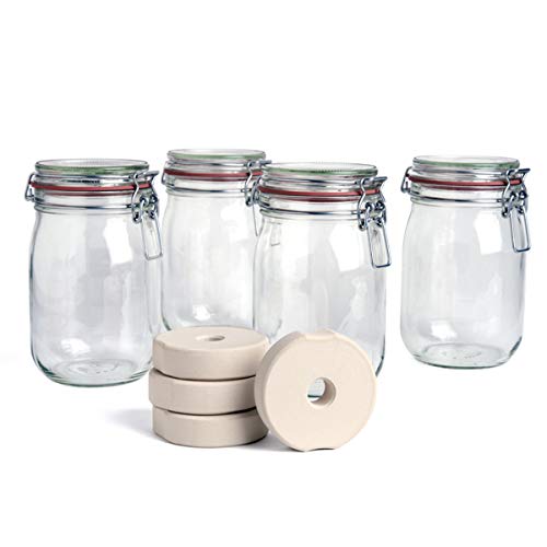 Drahtbügelglas+Beschwerungsstein - 4er Set - /Sauerkraut, Kimchi, Gemüse fermentieren im 4er Pack von SOFTCOREFOOD