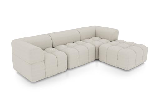 SOFTO Eva Modul-Ecksofa 276x72x184 cm - Wohnzimmersofa mit Federsitz, mit Sitzpouf-Modul, hoher Sitzkomfort, pflegeleicht - Boucle Beige von SOFTO
