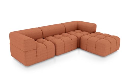 SOFTO Eva Modul-Ecksofa 276x72x184 cm - Wohnzimmersofa mit Federsitz, mit Sitzpouf-Modul, hoher Sitzkomfort, pflegeleicht - Boucle Braun von SOFTO