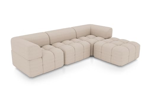 SOFTO Eva Modul-Ecksofa 276x72x184 cm - Wohnzimmersofa mit Federsitz, mit Sitzpouf-Modul, hoher Sitzkomfort, pflegeleicht - Boucle Rosa von SOFTO