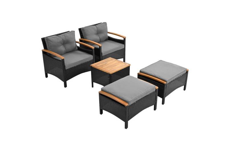 SOFTWEARY Balkonset Gartenlounge-Set, (5-tlg., 1 Couchtisch, 2 Stühle, 2 Hocker), Polyrattan Gartenmöbel von SOFTWEARY