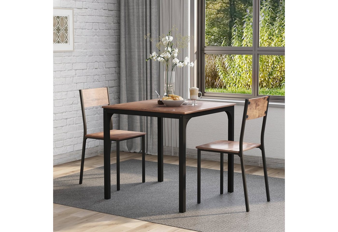 SOFTWEARY Esstisch mit 2 Stühlen, Esstisch-Set (3-teilig), 70/70/75cm, Küchentisch, Esszimmergruppe von SOFTWEARY
