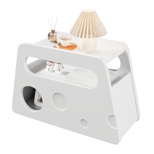 SOFTWEARY Beistelltisch mit Rollen und 3 Ablagen, (1er-Set, 81/33/52 cm), Kaffeetisch, Couchtisch, Wohnzimmer, Schlafzimmer (weiß) von SOFTWEARY