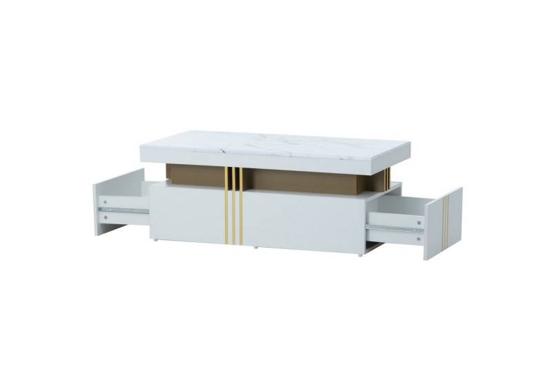 SOFTWEARY Couchtisch Sofatisch mit 2 Schubladen (100/50/40 cm), Tischplatte in Marmoroptik, Wohnzimmertisch, Kaffeetisch von SOFTWEARY