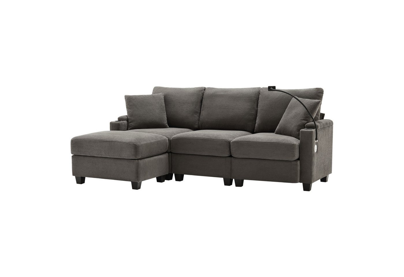 SOFTWEARY Ecksofa L-Form, mit Hocker, Zierkissen, Armlehnen, Getränkehalter, Armlehnenablage, Mehrfachsteckdose und Handyhalterung, L-förmig, Cordstoff SOFTWEARY Ecksofa L-Form, mit Hocker, Zierkissen, Armlehnen, Getränkehalter, Armlehnenablage, Mehrfachsteckdose und Handyhalterung, L-förmig, Cordstoff von SOFTWEARY