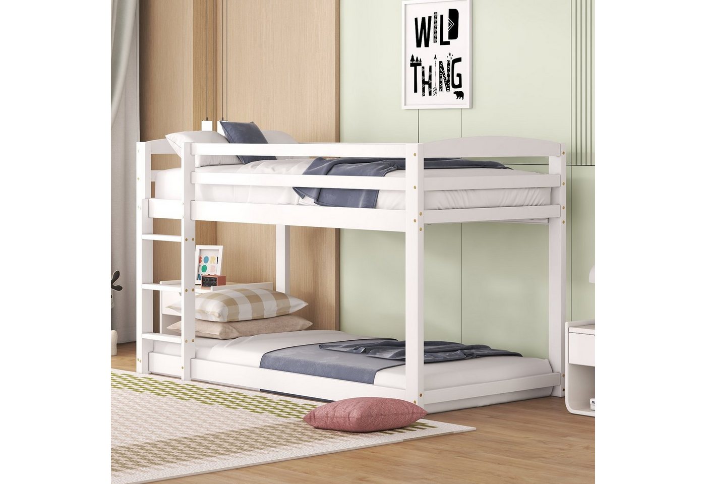 SOFTWEARY Etagenbett (mit 2 Schlafgelegenheiten, inkl. Lattenrost und Leiter, 90x200 cm), Kinderbett mit Rausfallschutz, Kiefer von SOFTWEARY