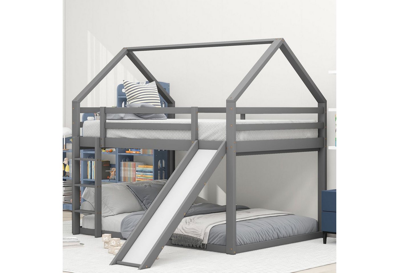 SOFTWEARY Etagenbett mit 2 Schlafgelegenheiten und Lattenrost (140x200 cm), Holzbett aus Kiefer, Kinderbett mit Rausfallschutz von SOFTWEARY
