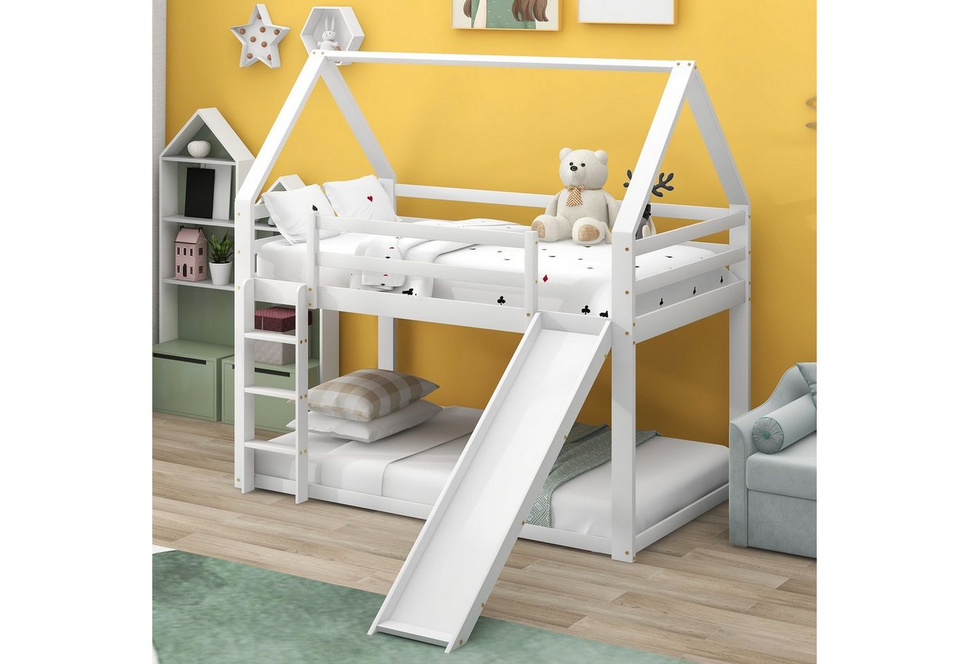 SOFTWEARY Etagenbett mit 2 Schlafgelegenheiten und Lattenrost (90x200 cm), Holzbett aus Kiefer, Kinderbett mit Rausfallschutz von SOFTWEARY