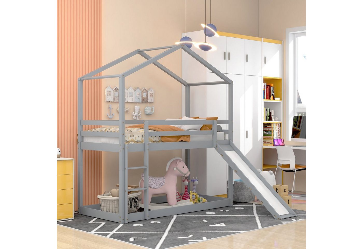 SOFTWEARY Etagenbett mit 2 Schlafgelegenheiten und Lattenrost (90x200 cm, umbaufähig zu 2 Einzelbetten), Kinderbett inkl. Rausfallschutz, Kiefer von SOFTWEARY