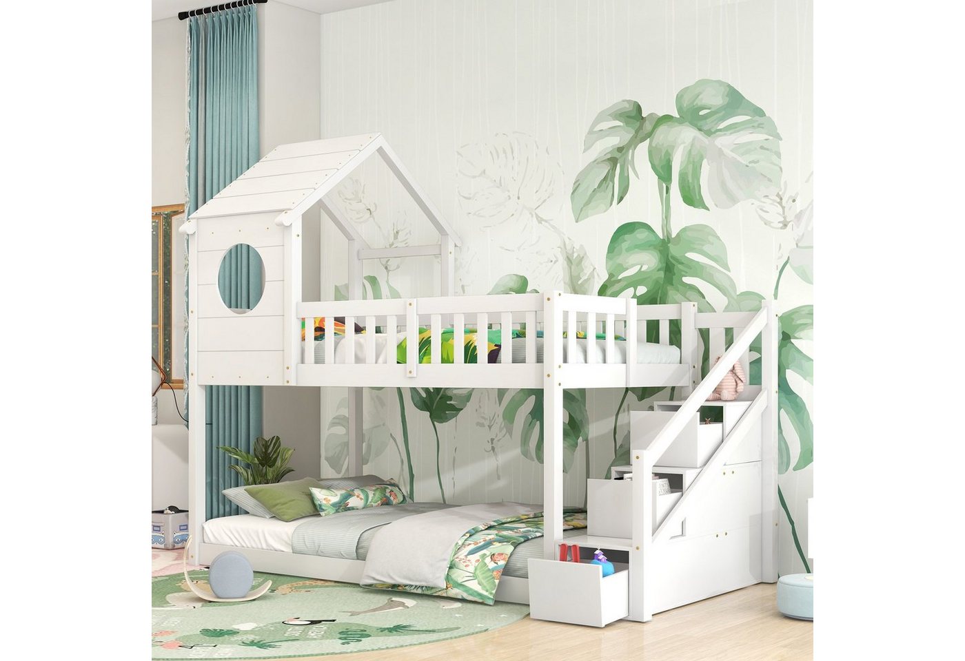 SOFTWEARY Etagenbett mit 2 Schlafgelegenheiten und Lattenrost (90x200 cm), Kinderbett inkl. Rausfallschutz, Kiefer von SOFTWEARY