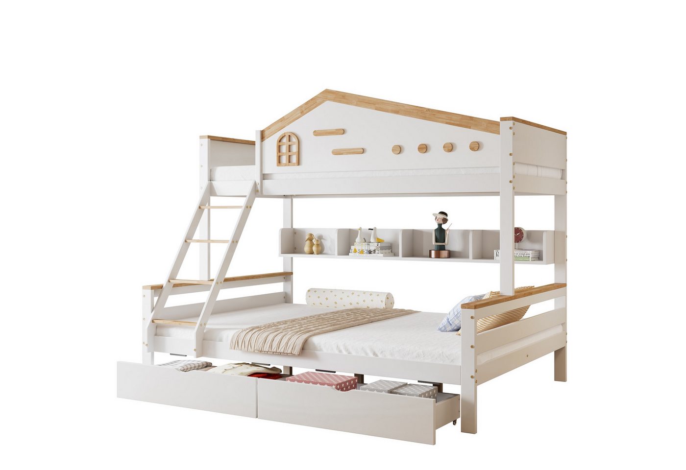 SOFTWEARY Etagenbett mit 2 Liegeflächen (90x200cm/140x200cm), Kinderbett mit Rausfallschutz und Schubladen von SOFTWEARY