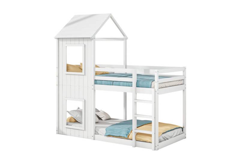 SOFTWEARY Etagenbett mit 2 Schlafgelegenheiten, Lattenrost und Leiter (90x200 cm), Kiefer, Hausbett inkl. Rausfallschutz, Kinderbett von SOFTWEARY