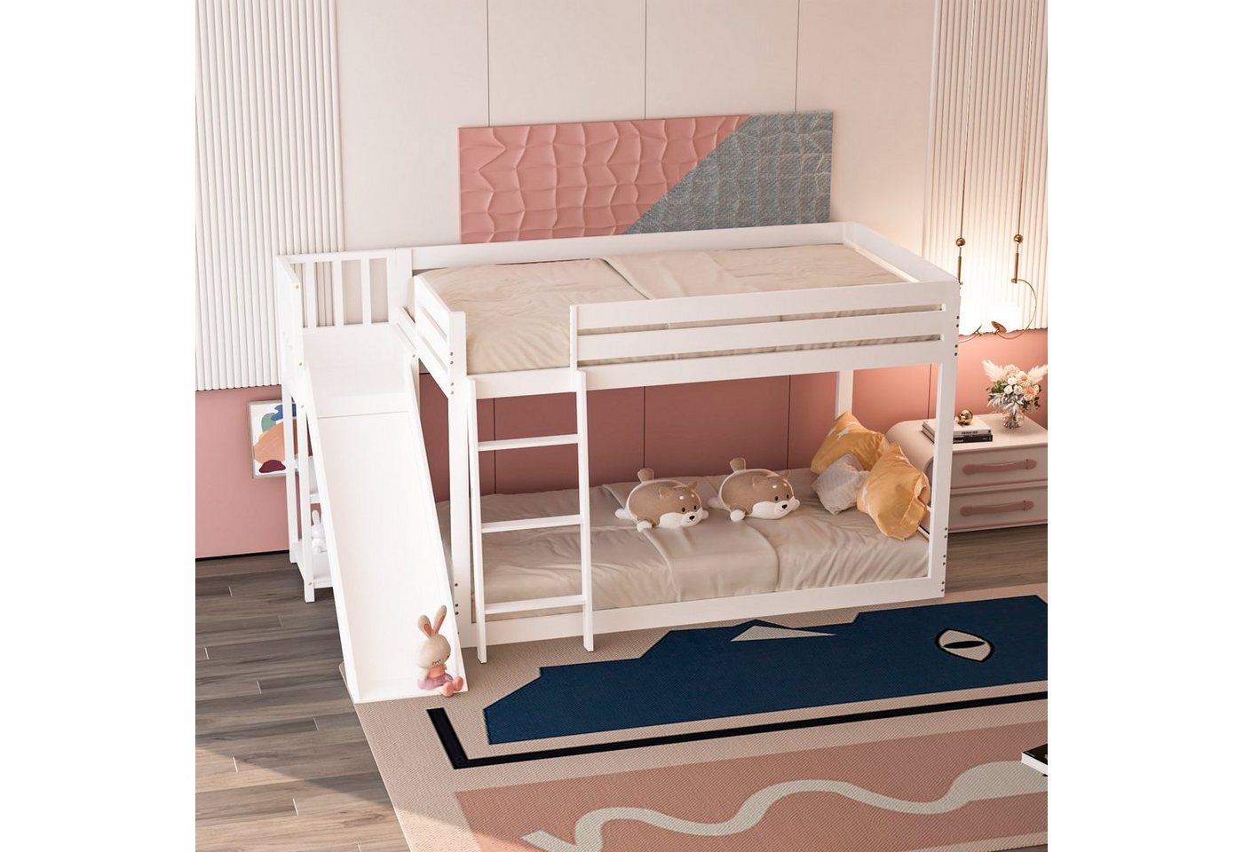 SOFTWEARY Etagenbett mit 2 Schlafgelegenheiten und Lattenrost (90x200 cm), Kinderbett mit Rausfallschutz, Kiefer von SOFTWEARY