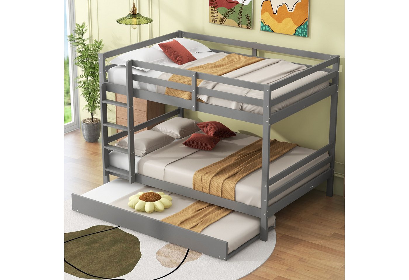 SOFTWEARY Etagenbett mit Gästebett und Lattenrost (140x200 cm), Kinderbett mit Leiter und Rausfallschutz von SOFTWEARY