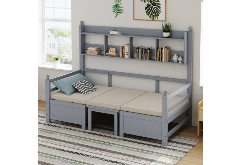 SOFTWEARY Funktionsbett mit Bettfunktion, Liegefläche umbaubar zur Sitzgruppe (90x200 cm), Einzelbett mit Regal, Holzbett, Gästebett von SOFTWEARY
