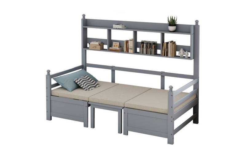 SOFTWEARY Funktionsbett mit Bettfunktion, Liegefläche umbaubar zur Sitzgruppe (90x200 cm), Einzelbett mit Regal, Holzbett, Gästebett von SOFTWEARY