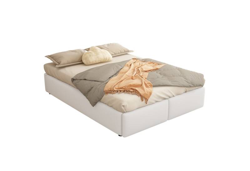 SOFTWEARY Futonbett mit Bettkasten, Lattenrost und Schubladen (140x200 cm), Bezug aus Leinen von SOFTWEARY