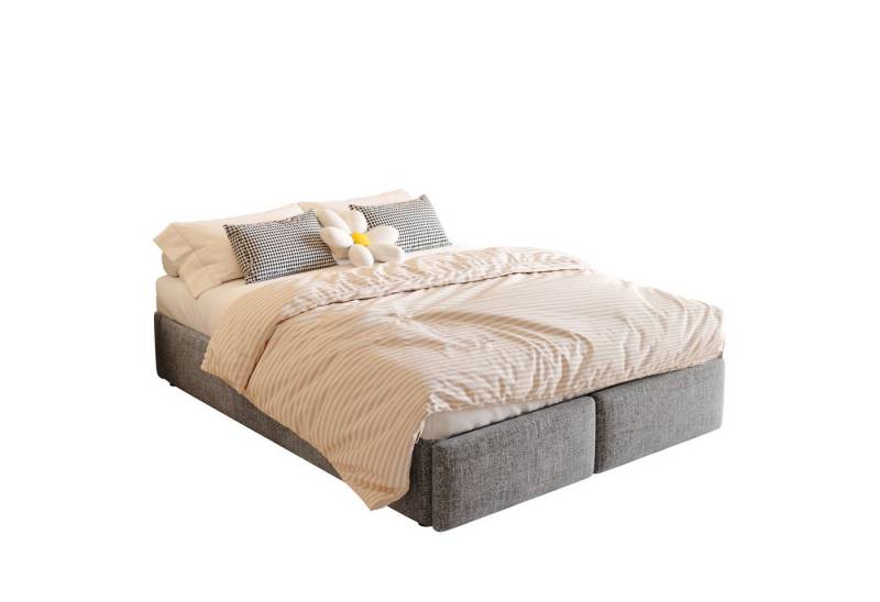 SOFTWEARY Futonbett mit Bettkasten, Lattenrost und Schubladen (140x200 cm), Bezug aus Leinen von SOFTWEARY