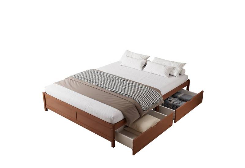 SOFTWEARY Futonbett mit Lattenrost und 2 Schubladen (140x200 cm), ohne Kopfteil, Doppelbett, Holzbett von SOFTWEARY