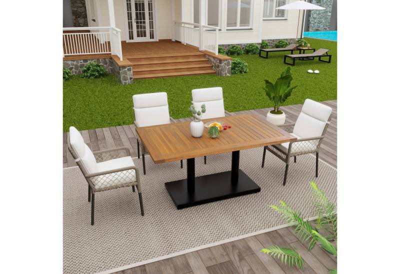SOFTWEARY Garten-Essgruppe, (1 Esstisch, 4 Stühlen, 5-tlg), Gartenlounge-Set, Essgruppe für Garten von SOFTWEARY