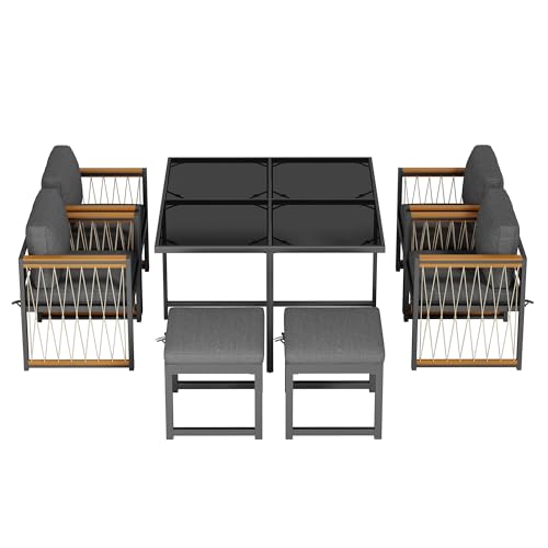 SOFTWEARY Garten-Essgruppe mit Esstisch, 2 Hocker und 4 Stühlen, (7-TLG), Gartenlounge-Set, Gartenmöbelset, Sitzgruppe von SOFTWEARY