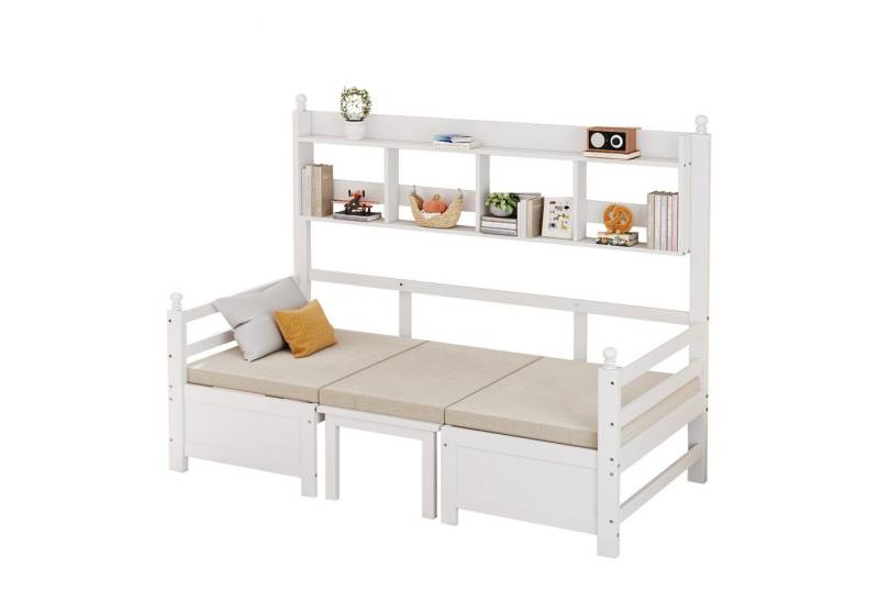 SOFTWEARY Funktionsbett mit Bettfunktion, Liegefläche umbaubar zur Sitzgruppe (90x200 cm), Einzelbett mit Regal, Holzbett, Gästebett von SOFTWEARY