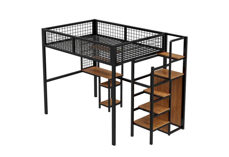 SOFTWEARY Hochbett (mit Schreibtisch und Kleiderschrank, 140x200 cm) Metallbett mit Rausfallschutz und Lattenrost von SOFTWEARY
