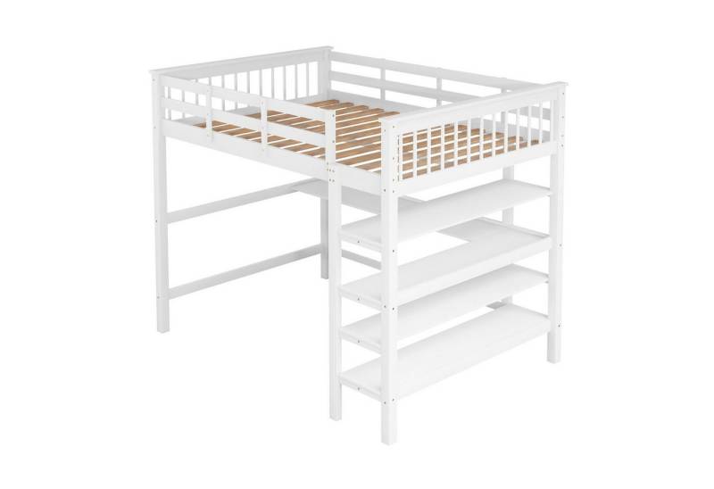 SOFTWEARY Hochbett Kinderbett mit Lattenrost (140x200 cm, Doppelbett mit Rausfallschutz) Holzbett aus Kiefer von SOFTWEARY