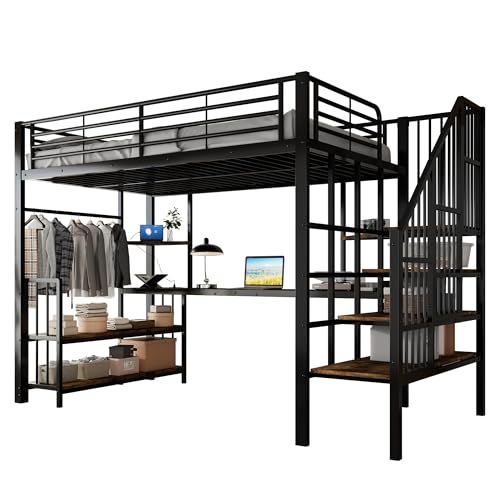 SOFTWEARY Hochbett mit Schreibtisch und Regal, Kinderbett mit Rausfallschutz, Mehrfachsteckdose und Treppe, 120x200cm, Metallbett SOFTWEARY Hochbett mit Schreibtisch und Regal, Kinderbett mit Rausfallschutz, Mehrfachsteckdose und Treppe, 120x200cm, Metallbett von SOFTWEARY