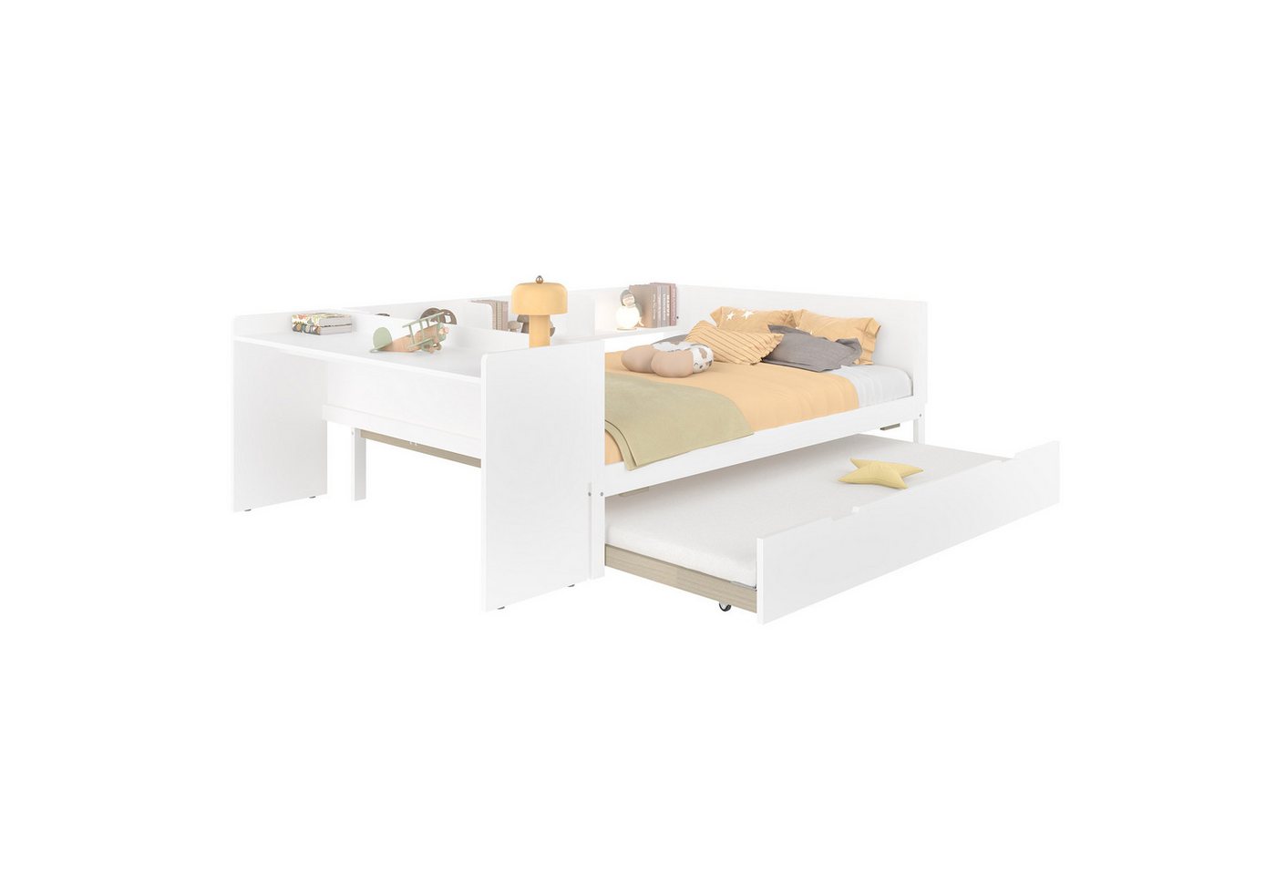 SOFTWEARY Jugendbett mit Gästebett, Lattenrost und Schreibtisch (140x200 cm), Doppelbett, Kinderbett von SOFTWEARY