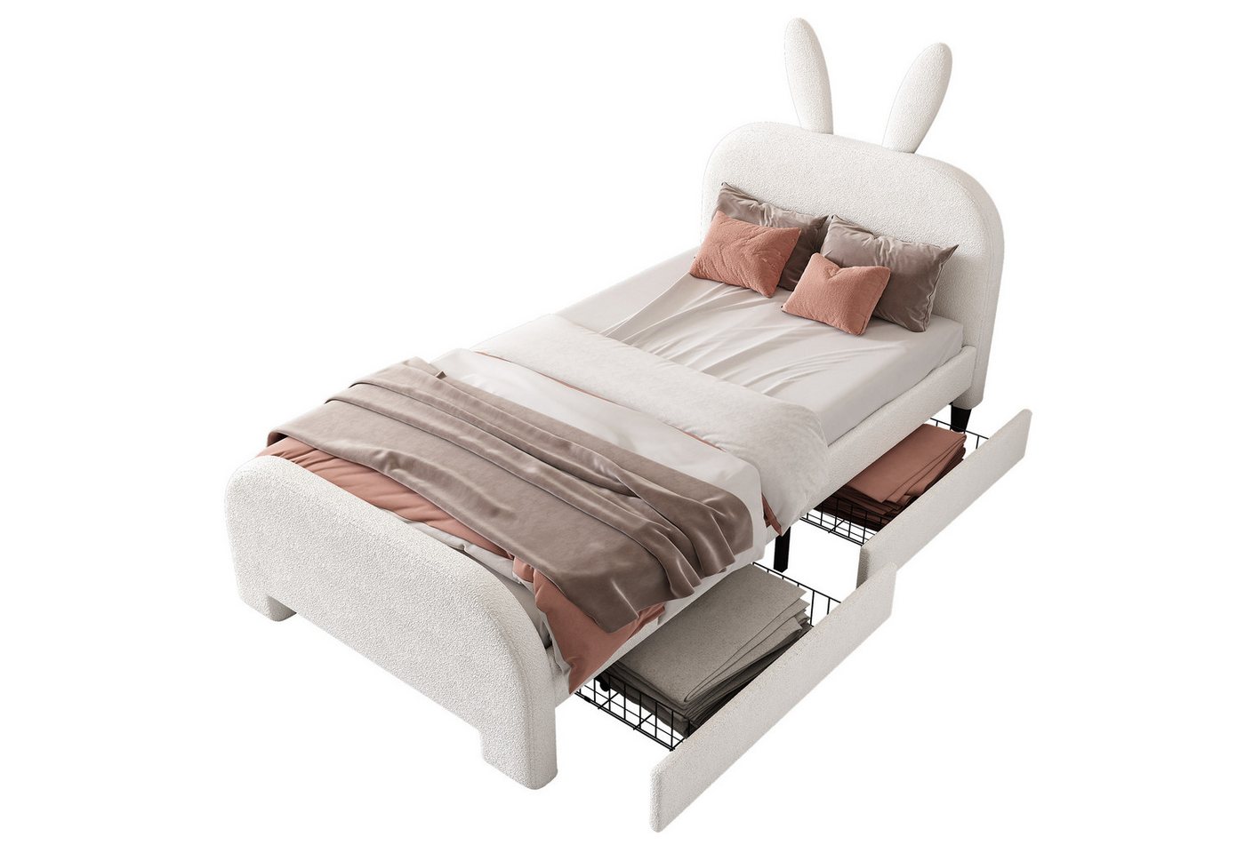 SOFTWEARY Jugendbett mit Lattenrost und Schubladen (90x200 cm), Einzelbett mit Kopfteil, Sherpa von SOFTWEARY