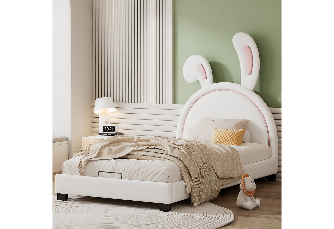 SOFTWEARY Kinderbett Einzelbett mit Lattenrost und Kopfteil (90x200 cm), Polsterbett, Bezug aus Kunstleder, Jugendbett von SOFTWEARY